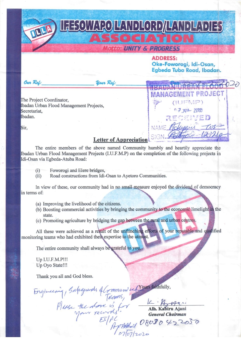 Ifesowapo Landlords Association's Appreciation